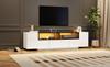 Freistehender TV-Schrank mit LED-Beleuchtung, L-Form und Schubladen, Hochglanz Weiß, Geeignet für 75-Zoll-Fernseher, Weiß+Schwarz, 180*40*48cm