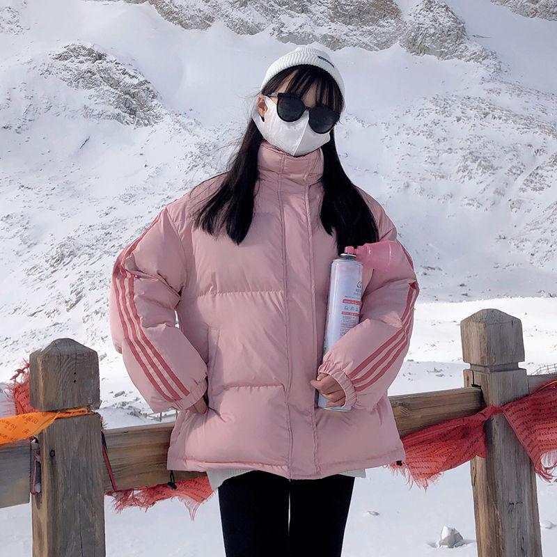 Winter Korean Loose Femme Bread Coat For Student Striped Thick Jaket Women Parkas Pink Black Outwear Clothes