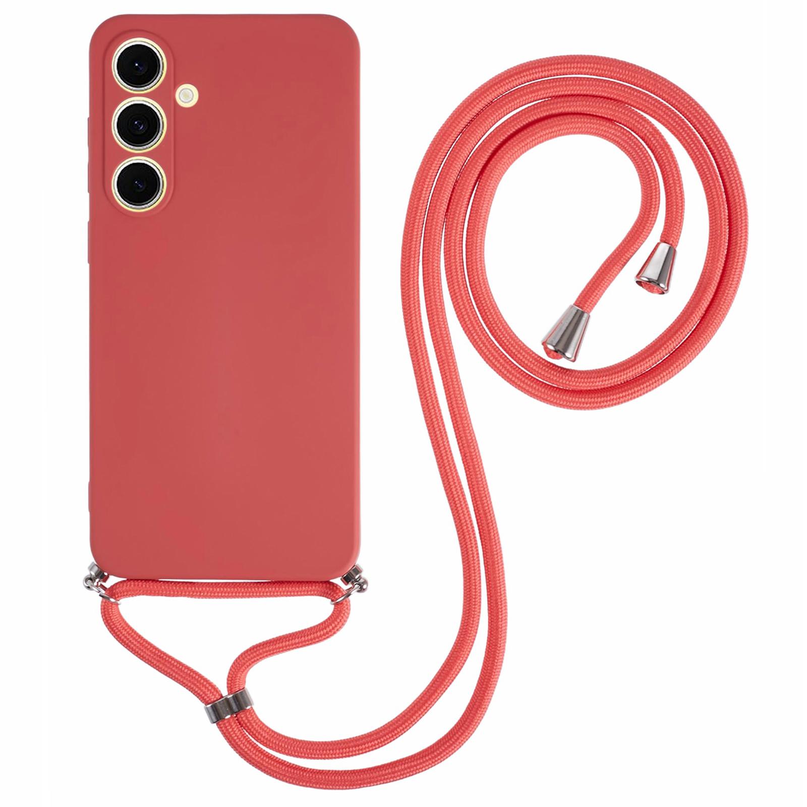 

For Samsung Galaxy S25+ Crossbody Case Flexible TPU Fiber Lining Anti-Shock Phone Cover B