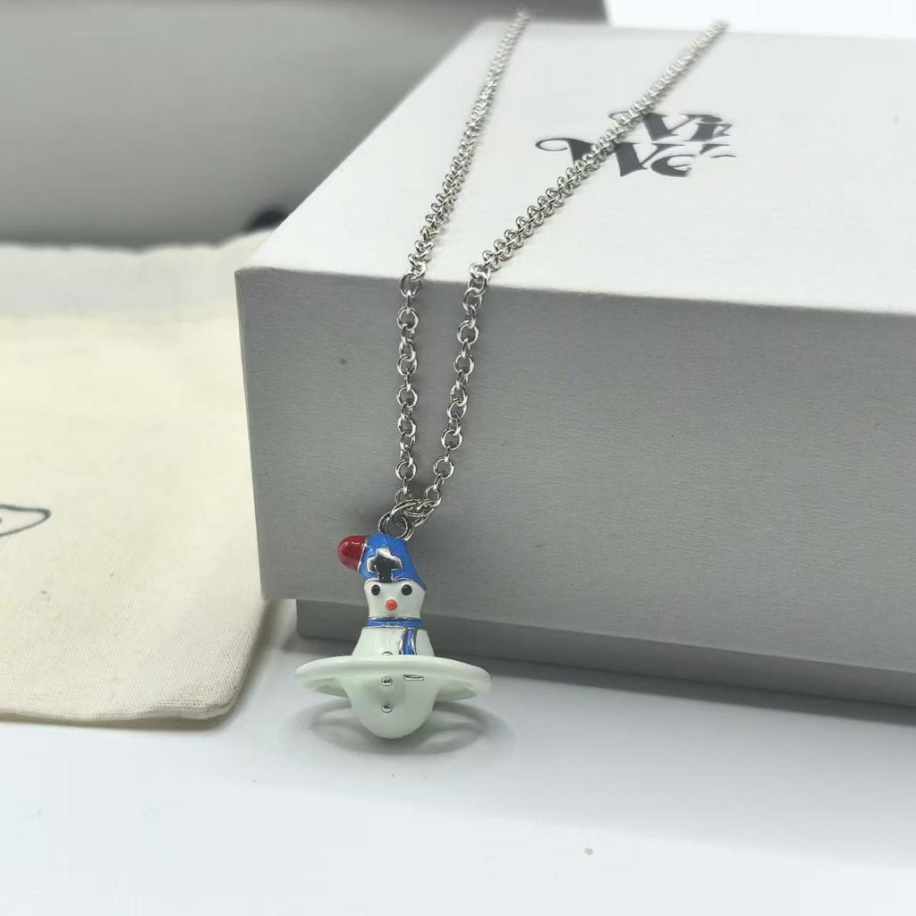 Saturn Schneemann Halskette: Trendige, süße Schlüsselbeinkette für Damen