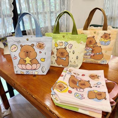 Cartoon Capybara Print Canvas Tote Bag Organizer Reusable Women'S Eco Friendly Portable Shopping Handbag Cute Shoulder Bags