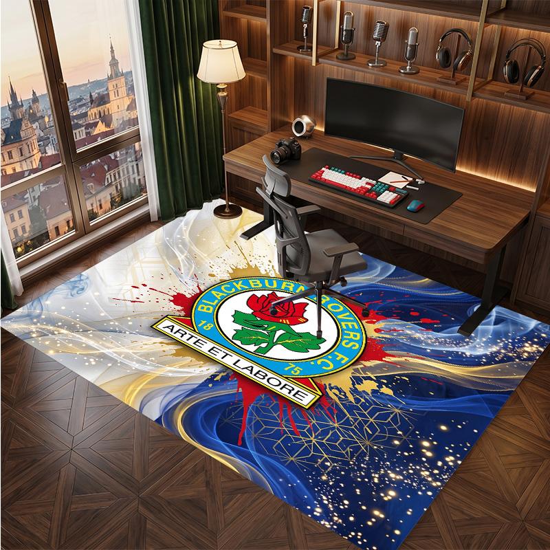Blackburn Rovers Football Print Crystal Velvet Rug, Comfortable Water Absorbent Non Slip Indoor Floor Carpet