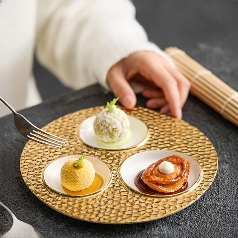 Creative Phnom Penh Ceramic Lattice Western Food Plate Household New el Restaurant Wood Grain Dessert Plate Tableware