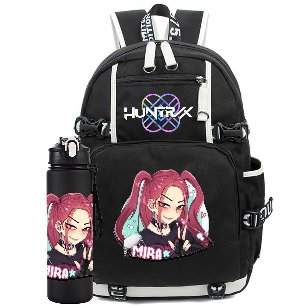 2 st/set K-Pop-tryckt ryggsäck med 750 ml vattenflaska för tonåring elev flicka pojke skolväska barnpresent stor kapacitet reseväska Mochila