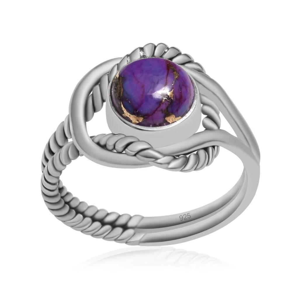 Natural Purple Turquoise 925 Sterling Silver Twisted Rope Split Shank Rings For Women & Girls