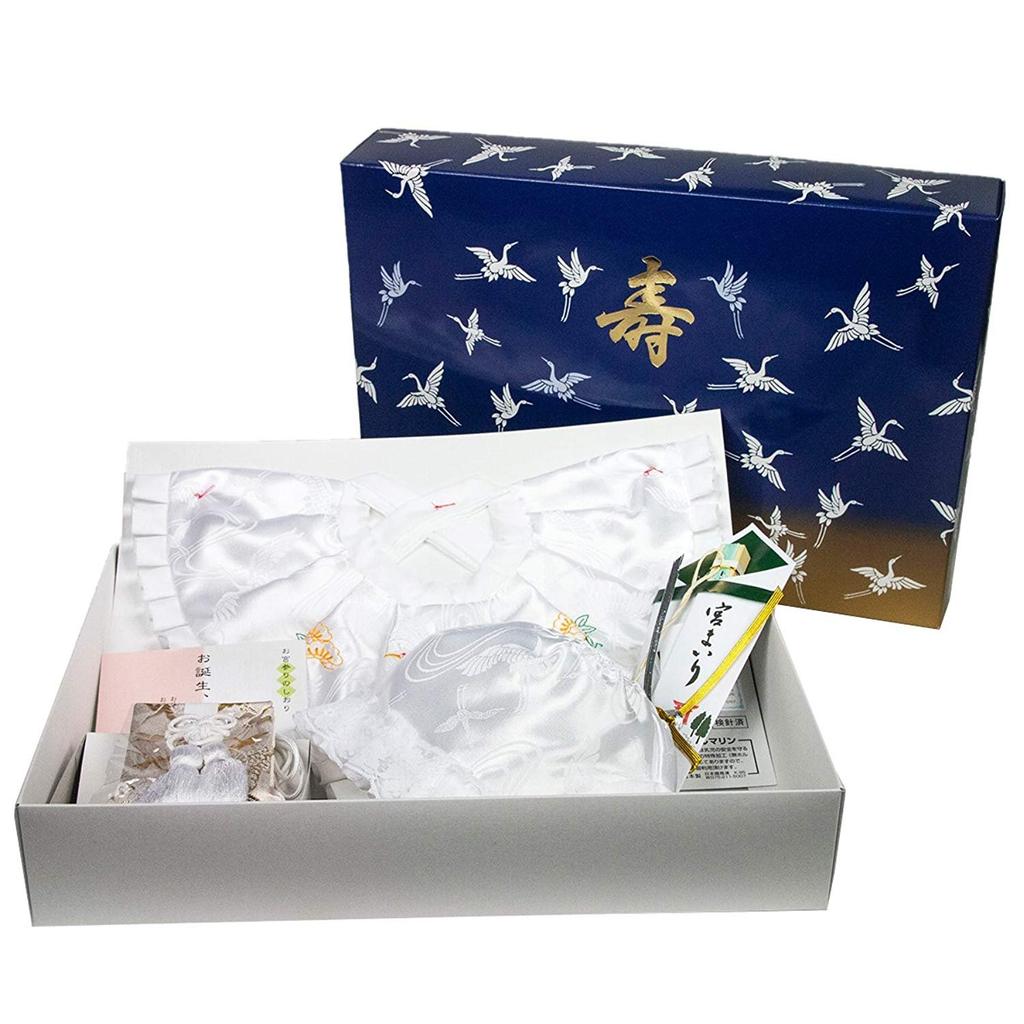 Bib Shrine Visit Food Set 4 Piece Set Boys Girls [KYOETSU] (Hat, Bib, Fan, Amulet) (White)