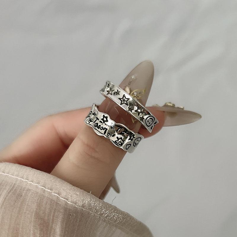 Retro old star letter graffiti star language child dream personality ins tide ring femininity simple versatile ring