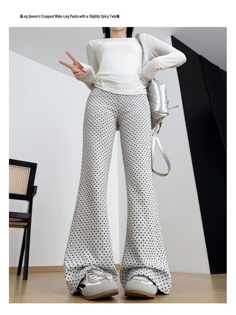 Women's Spring Polka Dot High-Waisted Micro-Flare Pants - Slimming and Versatile
