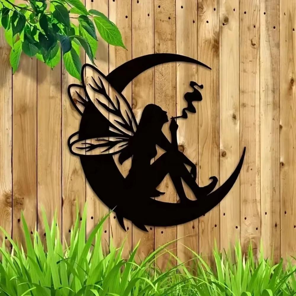1pc Black Metal Fairy Wall Decor - Moon Phase Wall Art, Indoor/Outdoor Home Decor & Fairy Room Gift