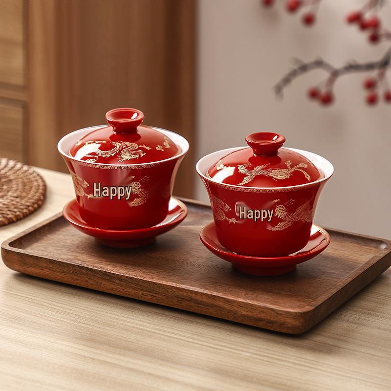 Red Wedding Tea Set: Tea Cups, Bowls & Chopsticks - Perfect for Weddings & Celebrations
