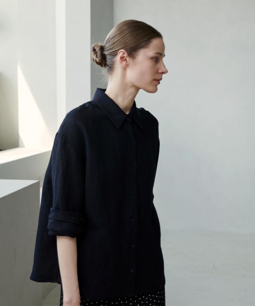 Owaiwai Regular Basic Linen Shirt_Black