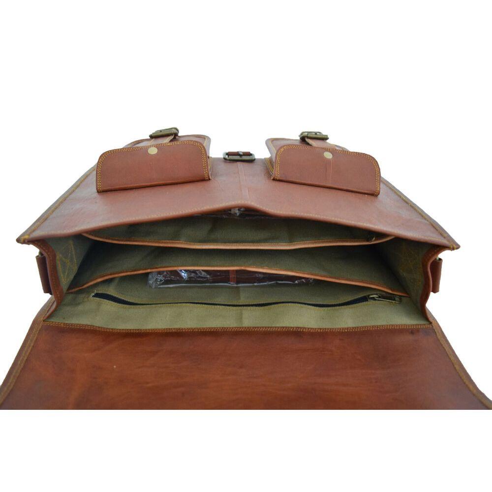 Goat Leather Messenger Bag Office School 15 In Laptop Satchel Crossbody Bags