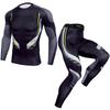 Mens Quick-Dry Athletic Set: Compression Running Pants Long-Sleeve Tee Gym Basketball Outdoor Fitness