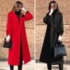 Women Winter Coat Formal Business Style Turn-down Collar Double Buttons Calf Length Overcoat OL Commuting Jacket Solid Color Thick Outerwear