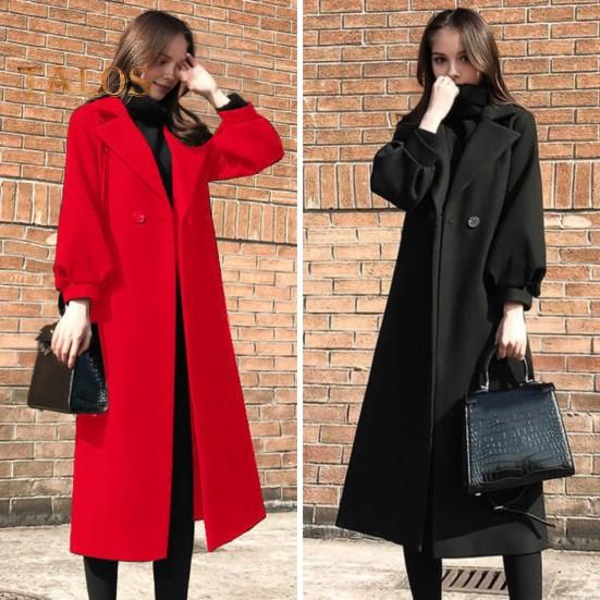 Women Winter Coat Formal Business Style Turn-down Collar Double Buttons Calf Length Overcoat OL Commuting Jacket Solid Color Thick Outerwear