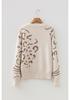 Women's Leopard Print Raglan Sleeve Knit Sweater - European & American Fashion Trend - Loose Fit Pullover with Round Neck