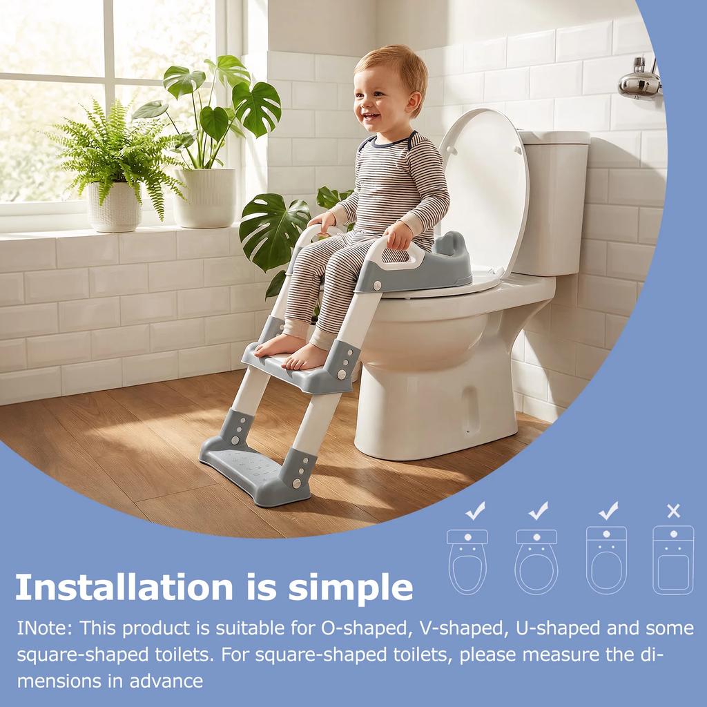Foldable Children Toilet Step Stool Training Seat Adjustable Toilet Ladder Helper for Kids Bathroom Safe Potty Training Tool