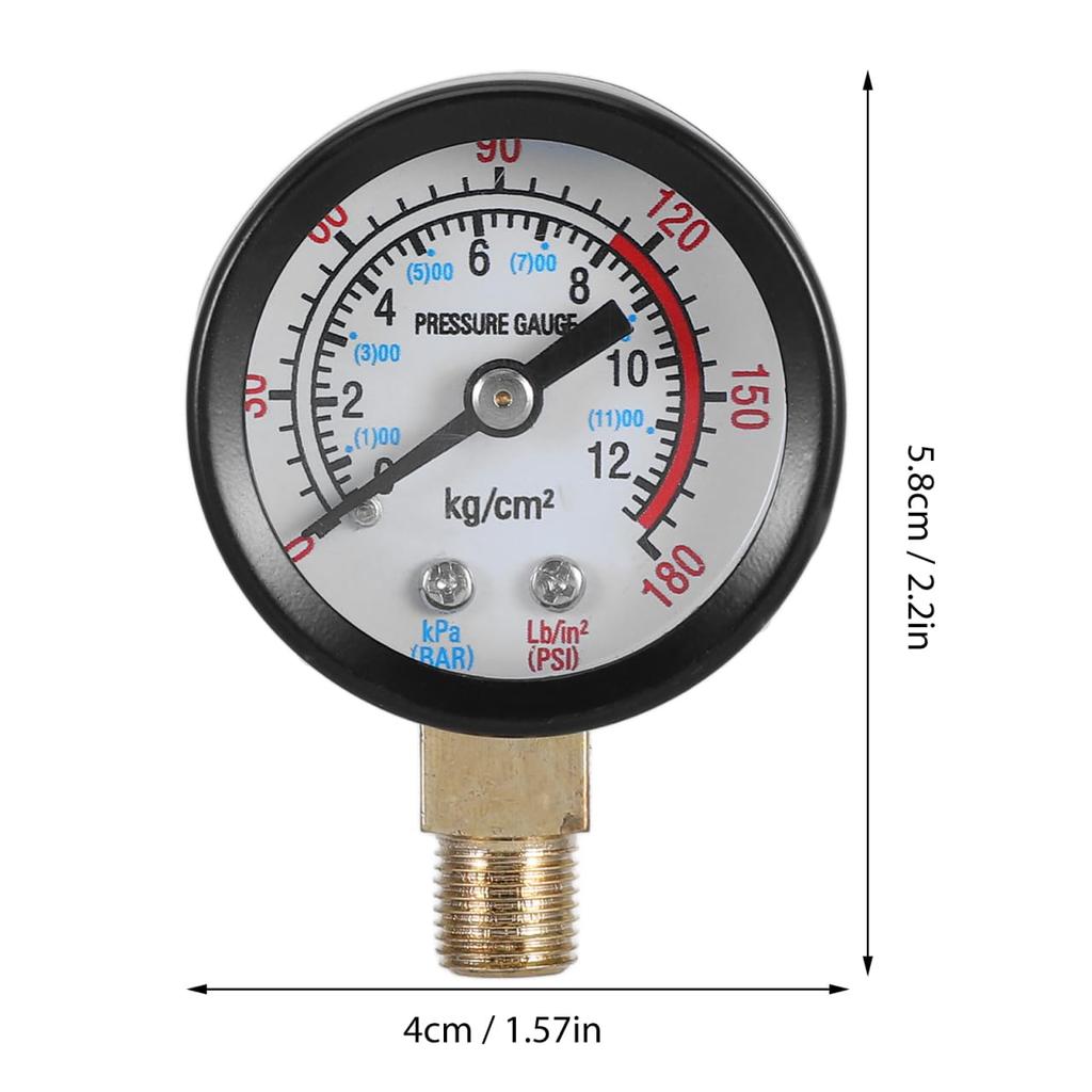 Jojofuny Air Compressor Pressure Gauge with Case, 0-12kg, High Accuracy, Brass Fittings, Bottom Mount Design, for Industrial and Home Use