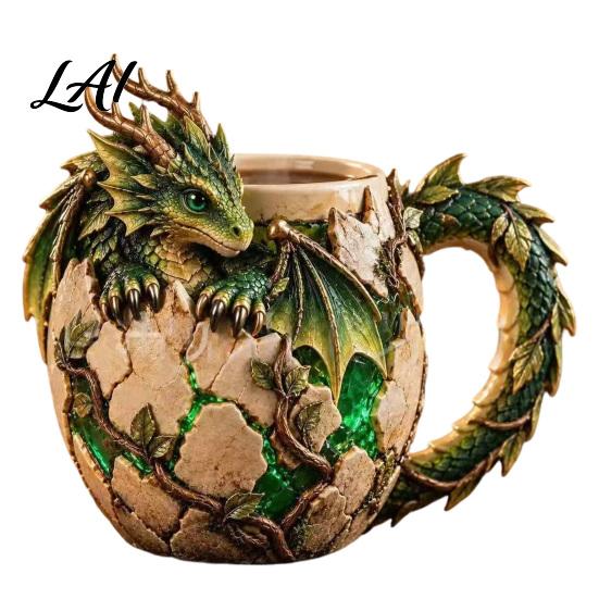 Tabletop Display Ornament Fantasy Dragon Egg Mug Stainless Steel Liner 3D Relief Baby Theme Party Props Coffee Cup Realistic Resin Desktop for Home