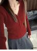 Women's Elegant V-Neck Cashmere Sweater - Slim Fit, High-Waisted, Perfect for Autumn and Winter.