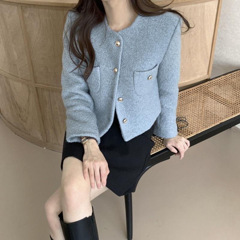 Button Up Jackets for Women Autumn New Fashion Vintage Long Sleeve O Neck Jacket Chic Solid Pockets Casual Coats