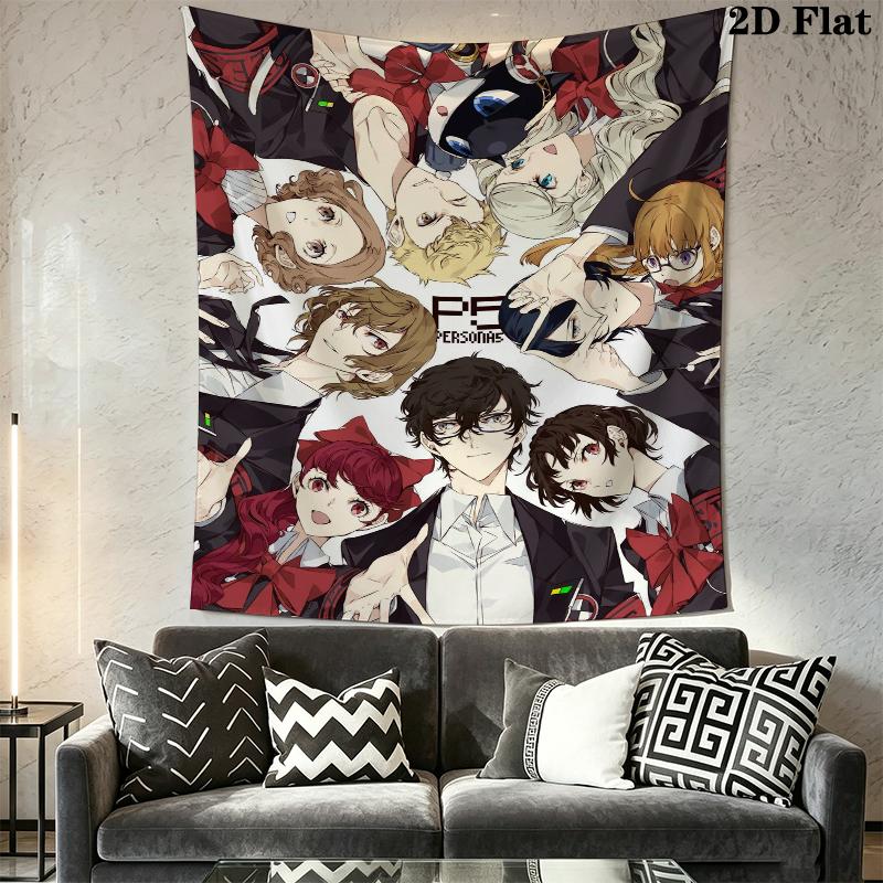 Persona Wall Tapestry Aesthetic Wall Hanging Printed Fabric Blanket Decorative Tapestries for Bedroom Living Room Home Decor