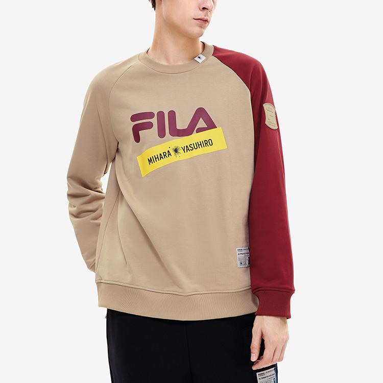 FILA X MIHARA YASUHIRO Loose Color Block Logo Casual Pullover Long Sleeve American Vintage Sweatshirt Men sweatshirt Ceramic-Gray F11M243205F-GY