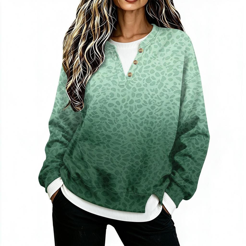 Women's Casual Loose Fit Two-Piece Leopard Print Long Sleeve Sweatshirt Top for Everyday Wear