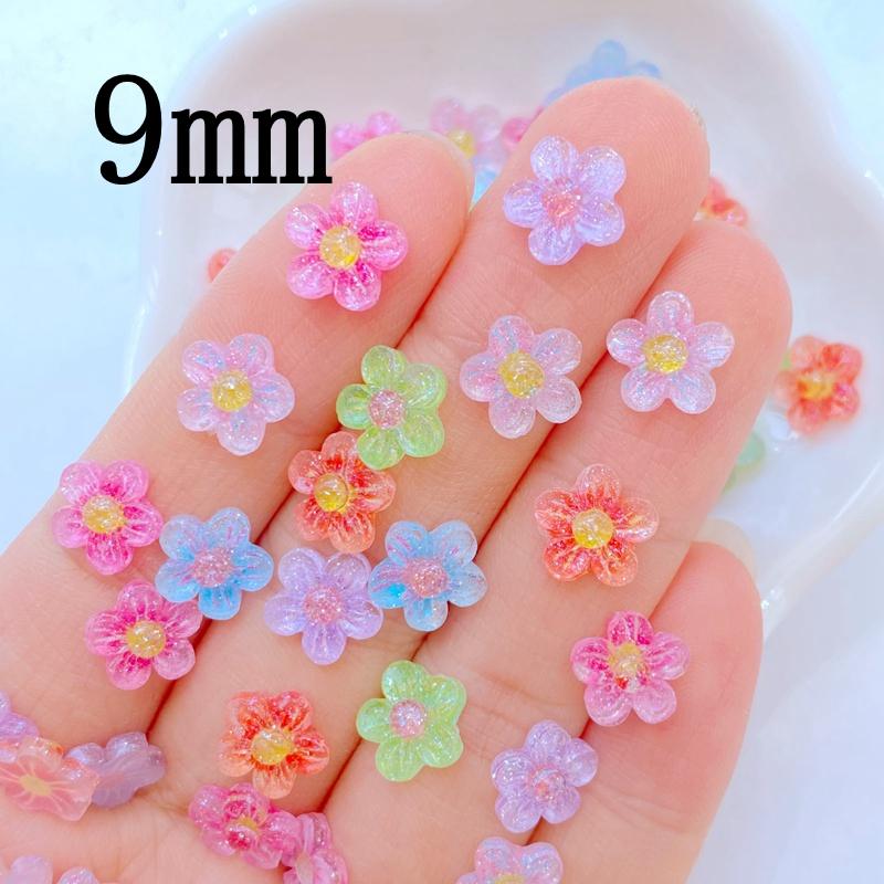 50Pcs New Cute Resin 9mm Mini Flower Series Flat Back Fit Phone Deco Parts Embellishments For Hair Bows Accessories