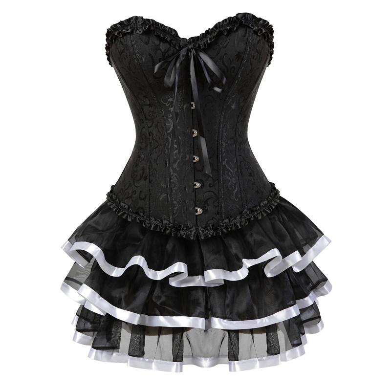 Caudatus Corset Plus Size Dress Skirts Set Tutu For Women Party Bustiers Costume Sexy Lace Up Vintage Corselet Clothing Black