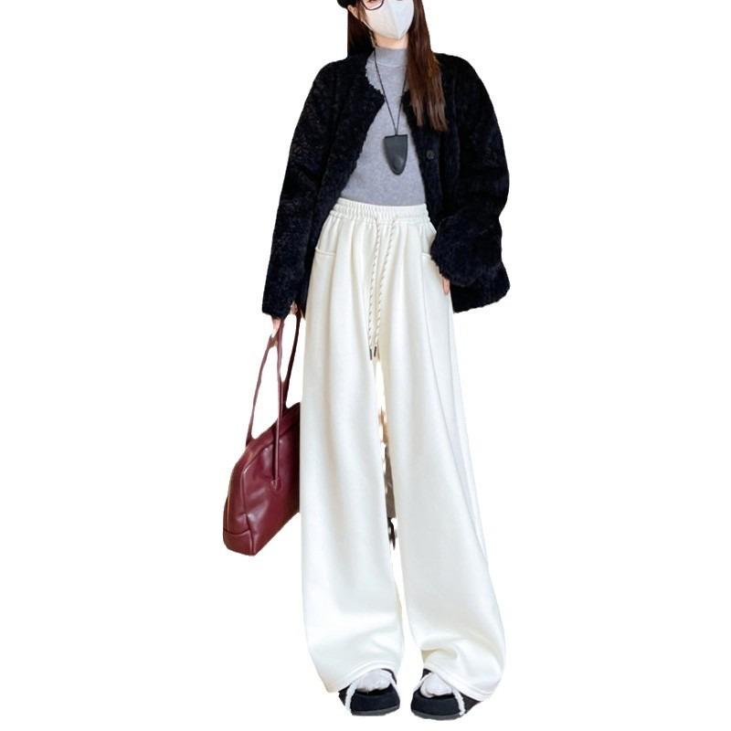 Cotton pants spring and autumn new high waist loose lazy style wide leg pants straight mopping walk casual sweatpants
