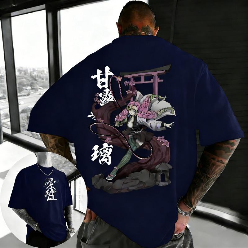 Summer Ghost Slayer Glass Anime Men's T-shirt Street Style Loose Cotton T-shirt Fans and Enthusiasts Short