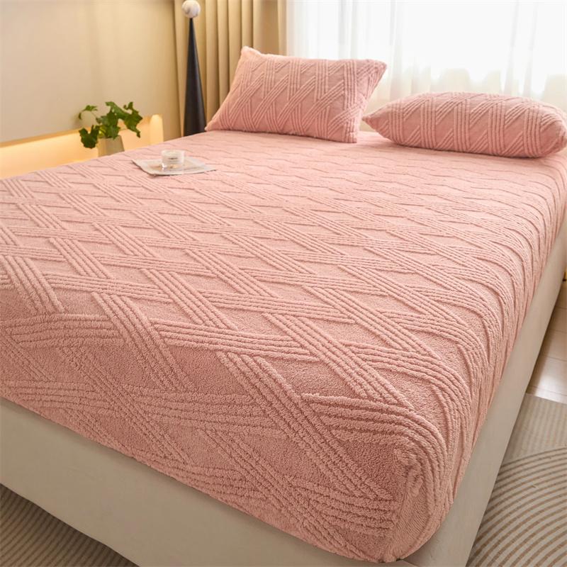 3PC Plush Mattress Cover For Bed, Winter Plush Keep Warm Fitted Sheet, Keep Warm, Mattress Cover, Thicken Warm Bedcloth Pillowcases