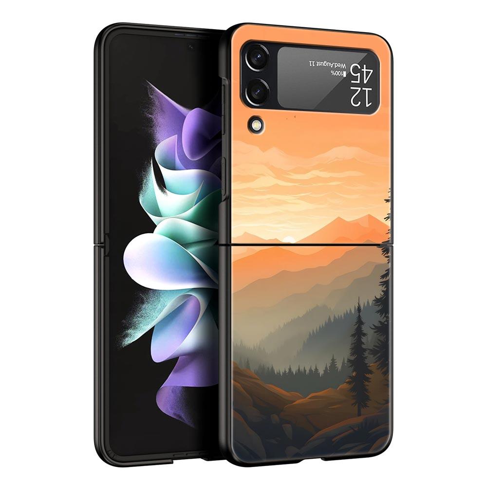 Abstract Mountain Sunrise Line Phone Case For Samsung Galaxy Z Flip3 Flip4 Flip5 Case For Z Flip 3 4 5 6 7 Hard Folding Cover