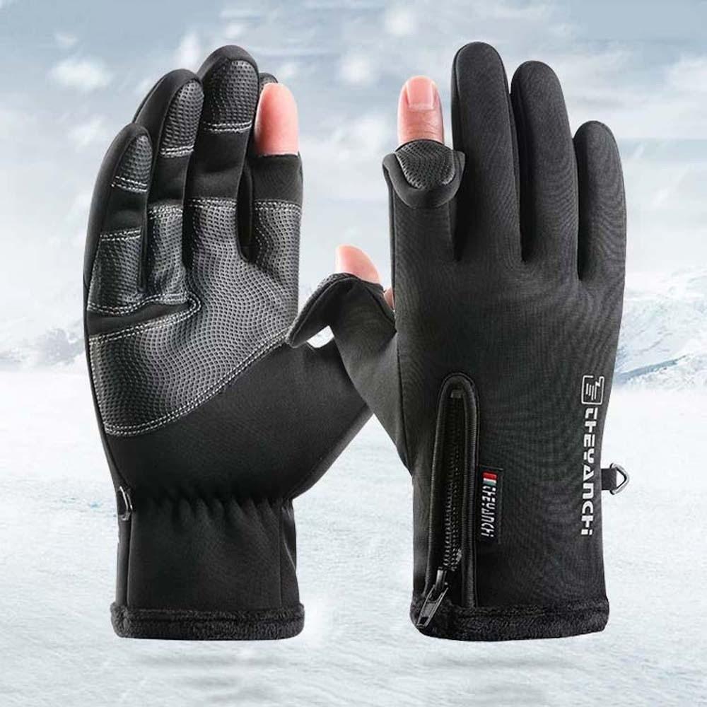 Anti-slip PU Anti-cold Mittens Soft Plush Thickened Gloves Gift Windproof Finger Mittens Skiing