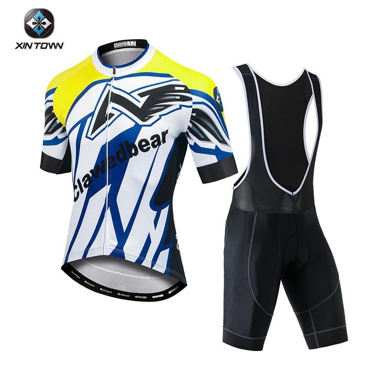 XINTOWN Cycling Jersey Set Short Sleeve Bib Shorts Mens Road Bike Riding Wear