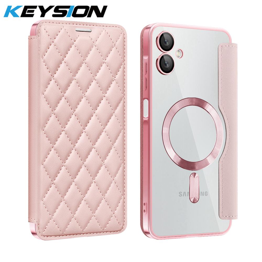 KEYSION Plating PU Leather Flip Wallet Case for Samsung A07 A06 A05 Cards Slots Magnetic Phone Back Cover for Galxy A05 A06 A07