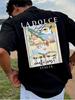 Retro La Dolce Vita Stadtmuster Buchstabe Gotisches T-Shirt für Herren Beliebte Damen Vier Jahreszeiten Streetwear Vintage Freizeitkleidung Oberteil