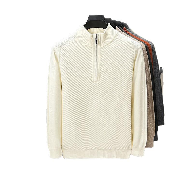 Men's Thickened Zipper Knit Sweater - Half-High Neck Warm Winter Knitwear