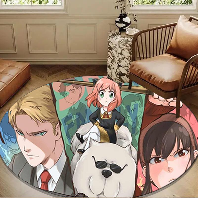 Cute Anime Spy Famliy Round Rug for Livingroom,Bedroom, Palyroom, Chair Rug, Area Rug, Circle Carpet, Large Size Fan Christmas Gift