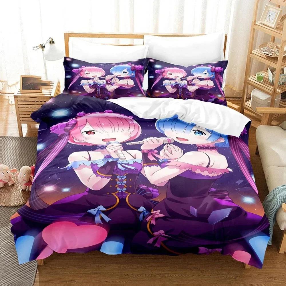 3D Print Anime  Re Zero Rem Ram Emilia Comfortable Duvet Quilt Cover Pillowcase Bedding Set Bedroom Decoration Home Textile