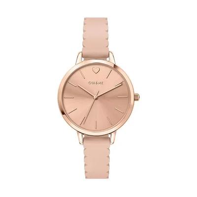 Amourette Roségold Glänzendes Zifferblatt Lederarmband Quarz ME010144 Damenuhr