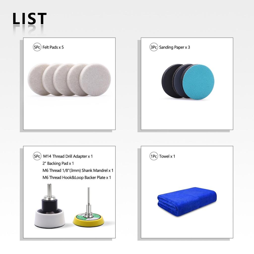 2Inch Car Felt Polishing Buffing Pad, 8Pcs Polishing Sanding Discs, Felt Polishing Wheel With Towel, 3Mm Shank Backing Pad For Rotary Tools To Polish