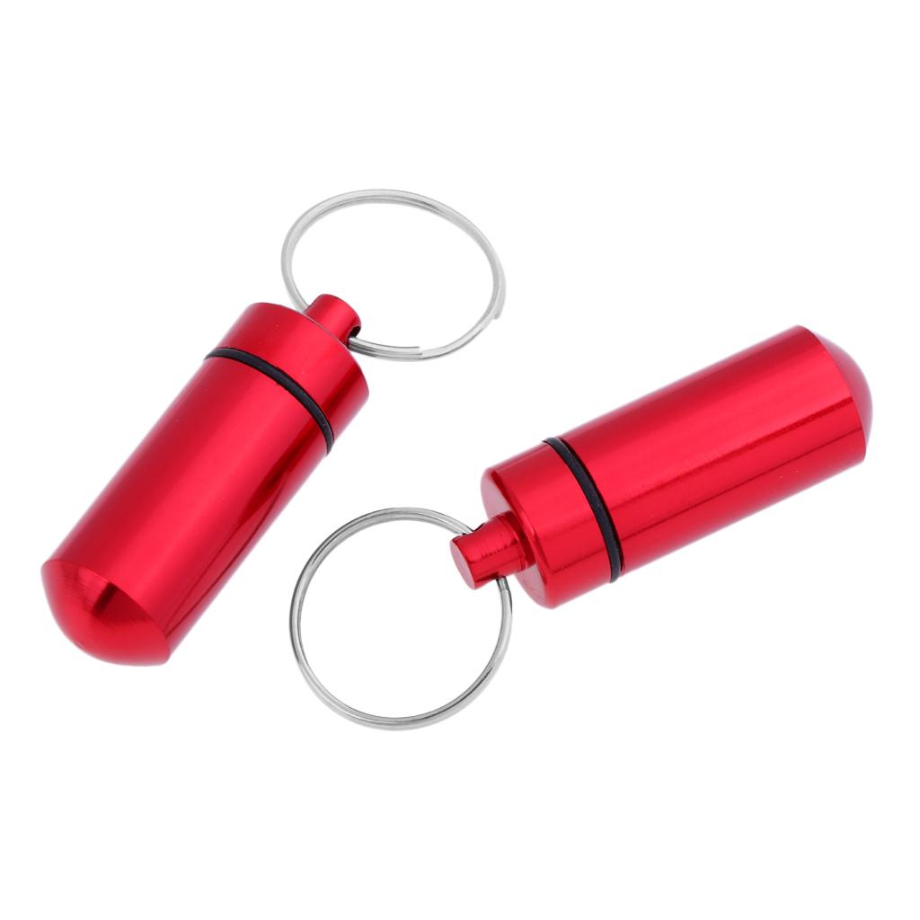 2Pcs Waterproof Keychain Pill Holder Organizer Camping - Red, Round