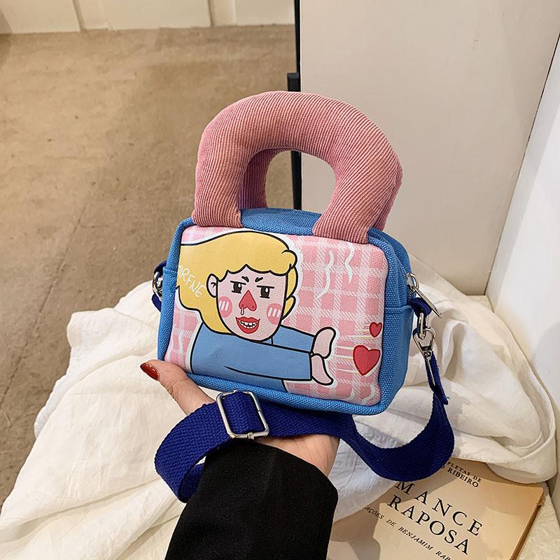 Canvas Cartoon Mini Crossbody Bag With Zipper Closure For Casual Travel And Girls