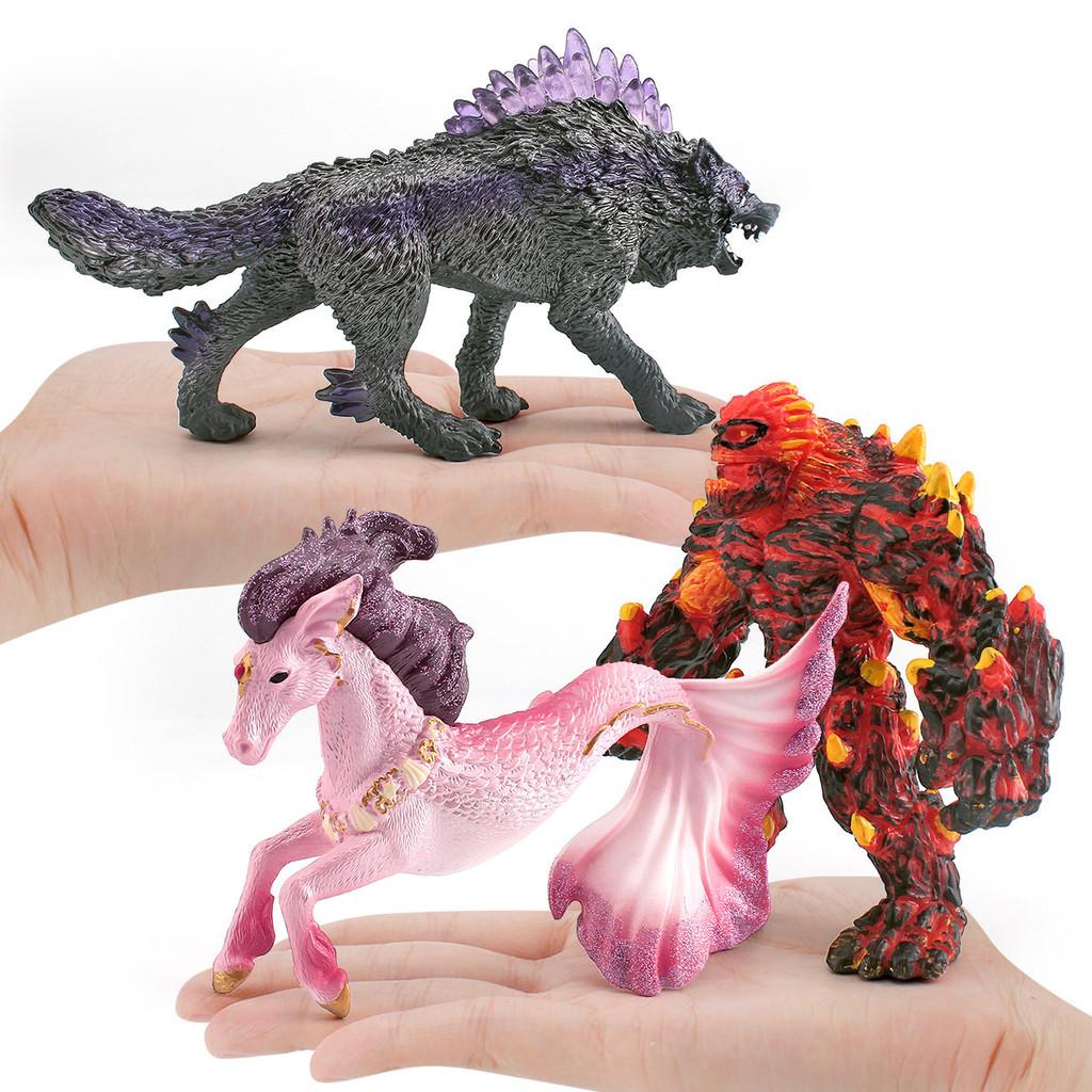 Pvc Static Model Toy Set Featuring Stunning Magma Golem Shadow Wolf Griffin Seahorse