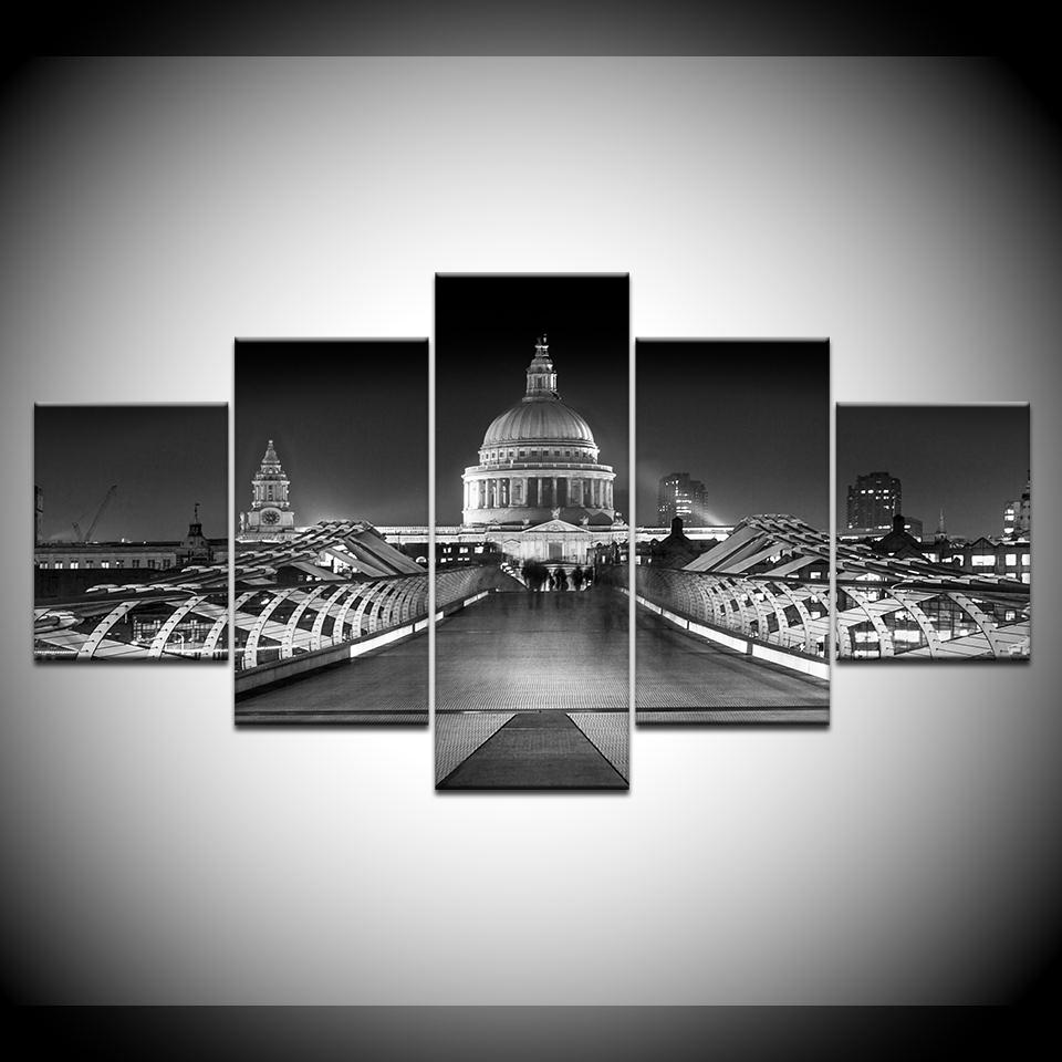 Canvas Painting monochrome Vintage London Street View 5 Pieces Art Modular Wallpapers Poster Print for living room Home Decor