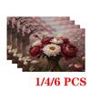 4/6pcs Rectangular Placemats Suitable for Dining Table - Peony Floral Heat-Resistant Table Protectors