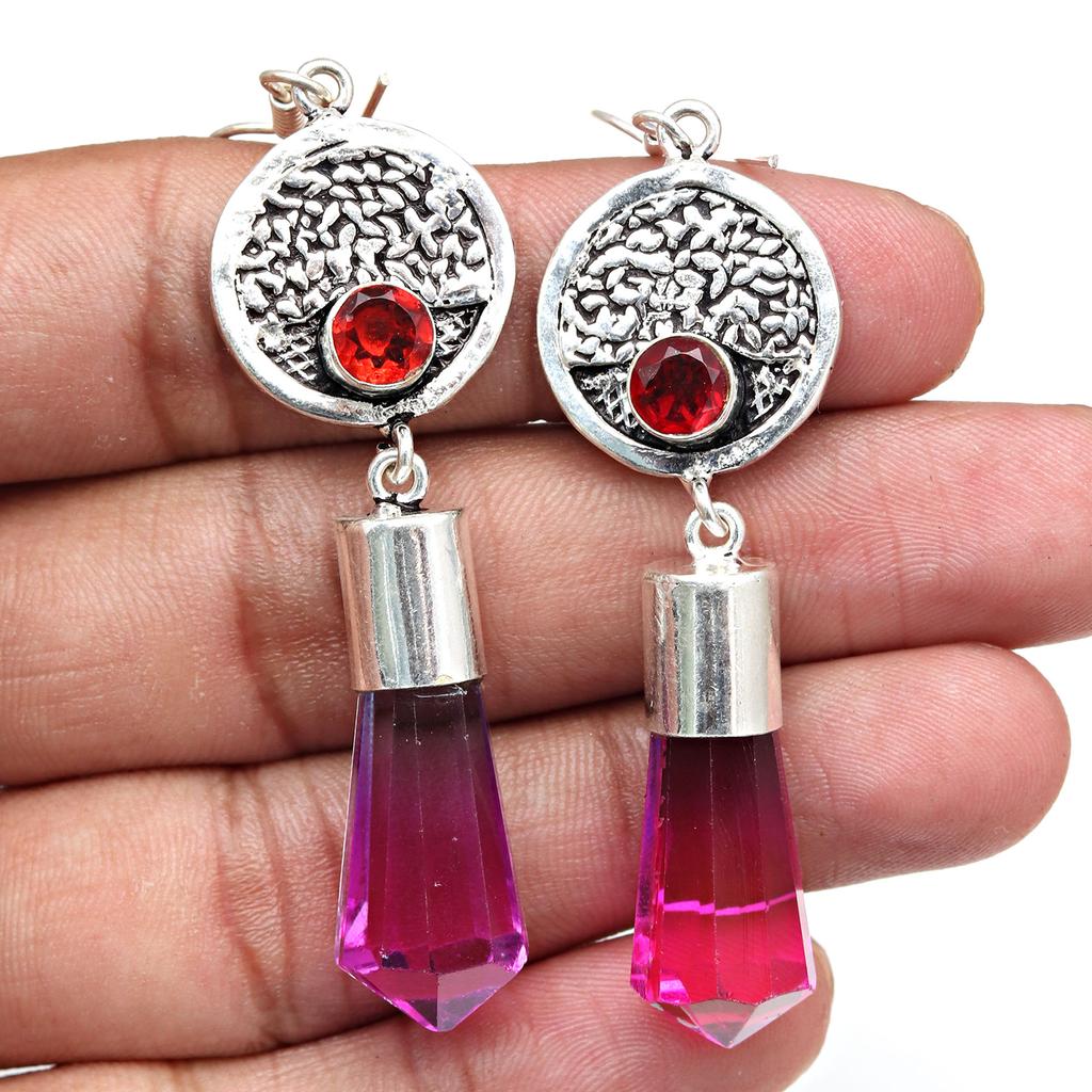 Green Tourmalinne Gemstone Mother's Day Silver Jewelry Pendant Earring Set