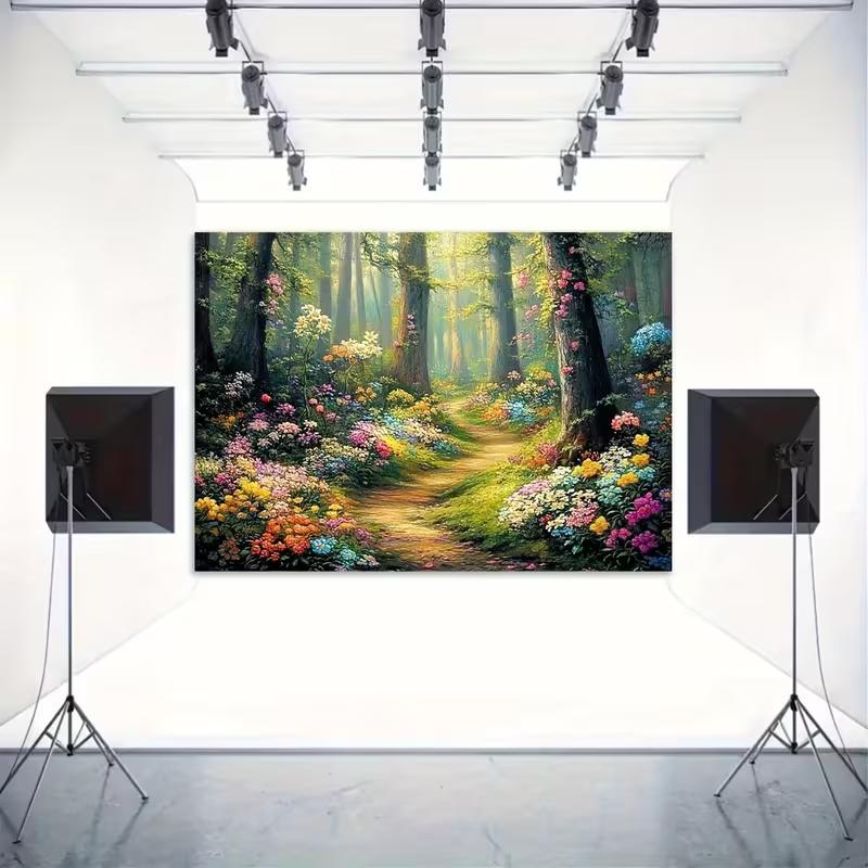 2D Fairy Tale Forest Backdrop Vibrant Flowers Path Portrait Studio Background